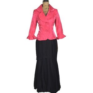 NWT Design Today 2 Pc Suit SMALL Pink Black Blazer Maxi Skirt Fit Flare Evening
